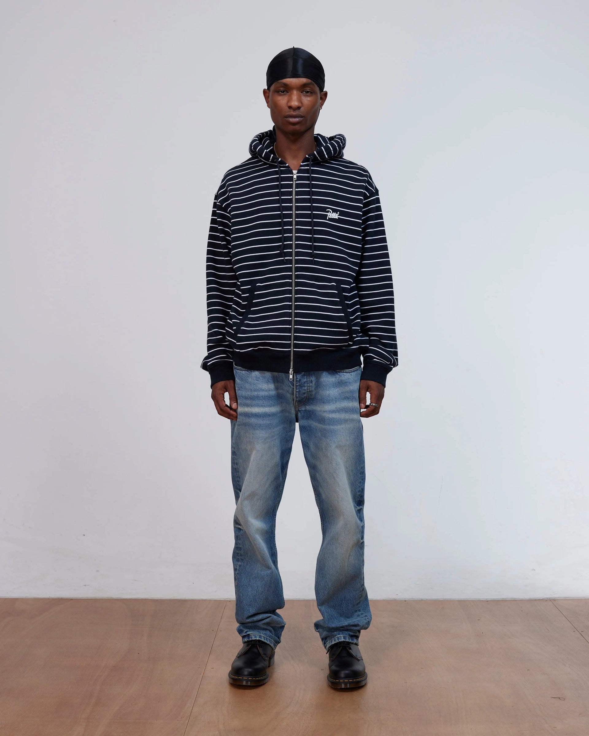 Patta Striped Zip Up Hooded Sweater (Black Iris) Patta