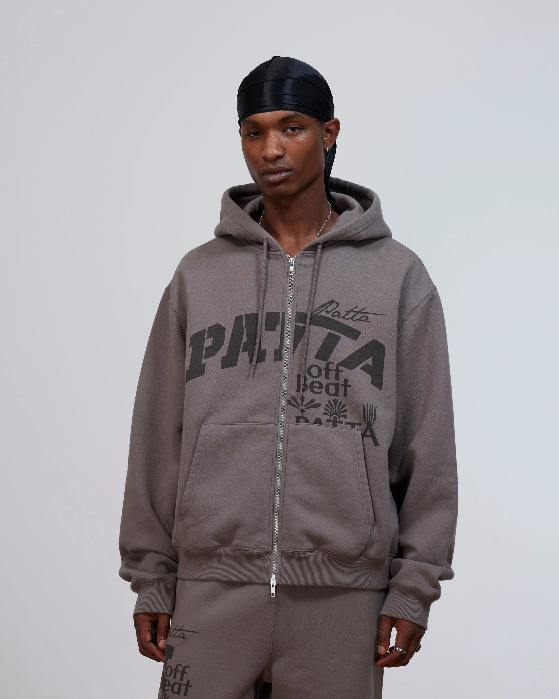 Patta Off Beat Zip Up Hooded Sweater (Brushed Nickel) Patta