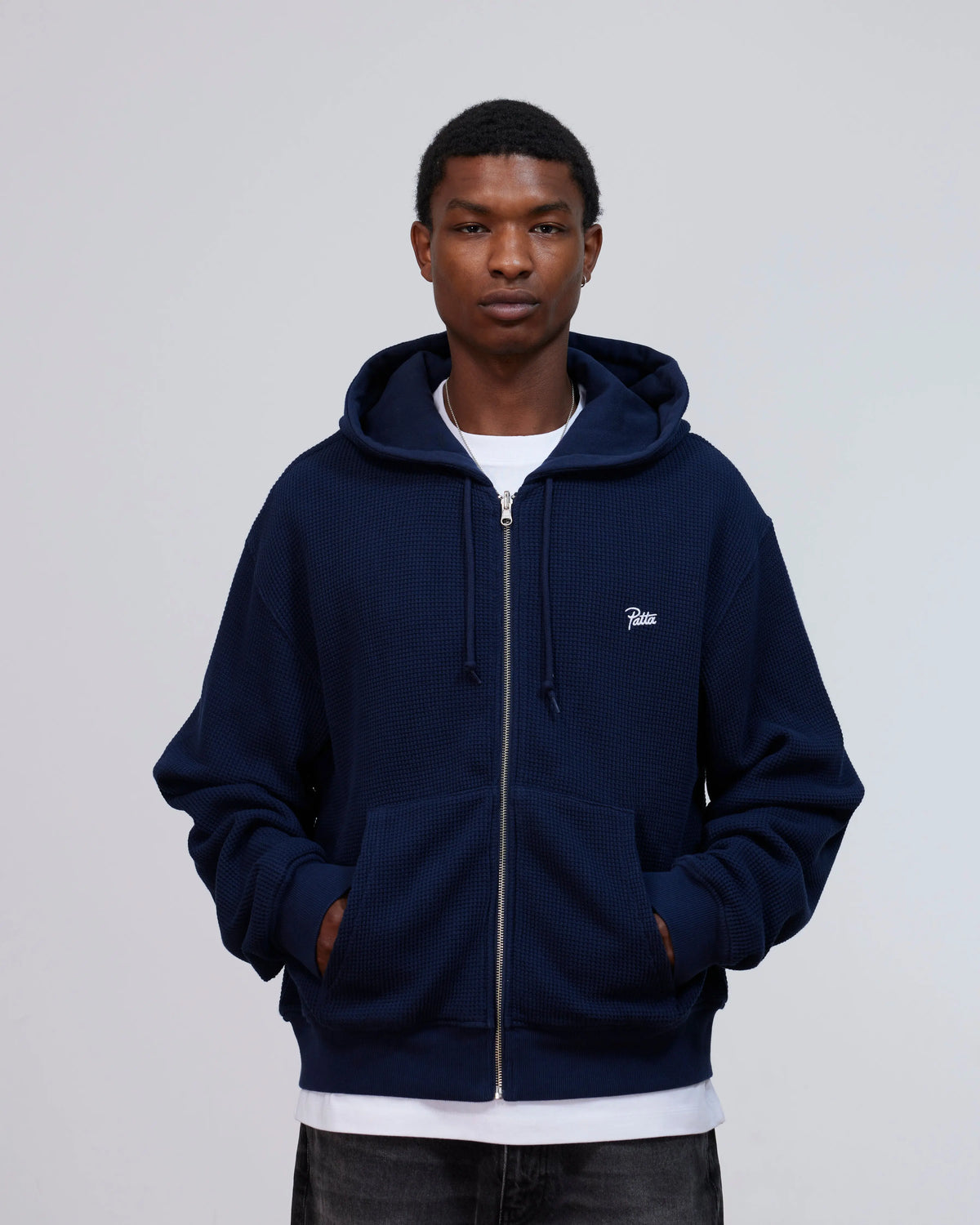 Patta Waffle Reversible Zip Up Hooded Sweater (Black Iris) Patta