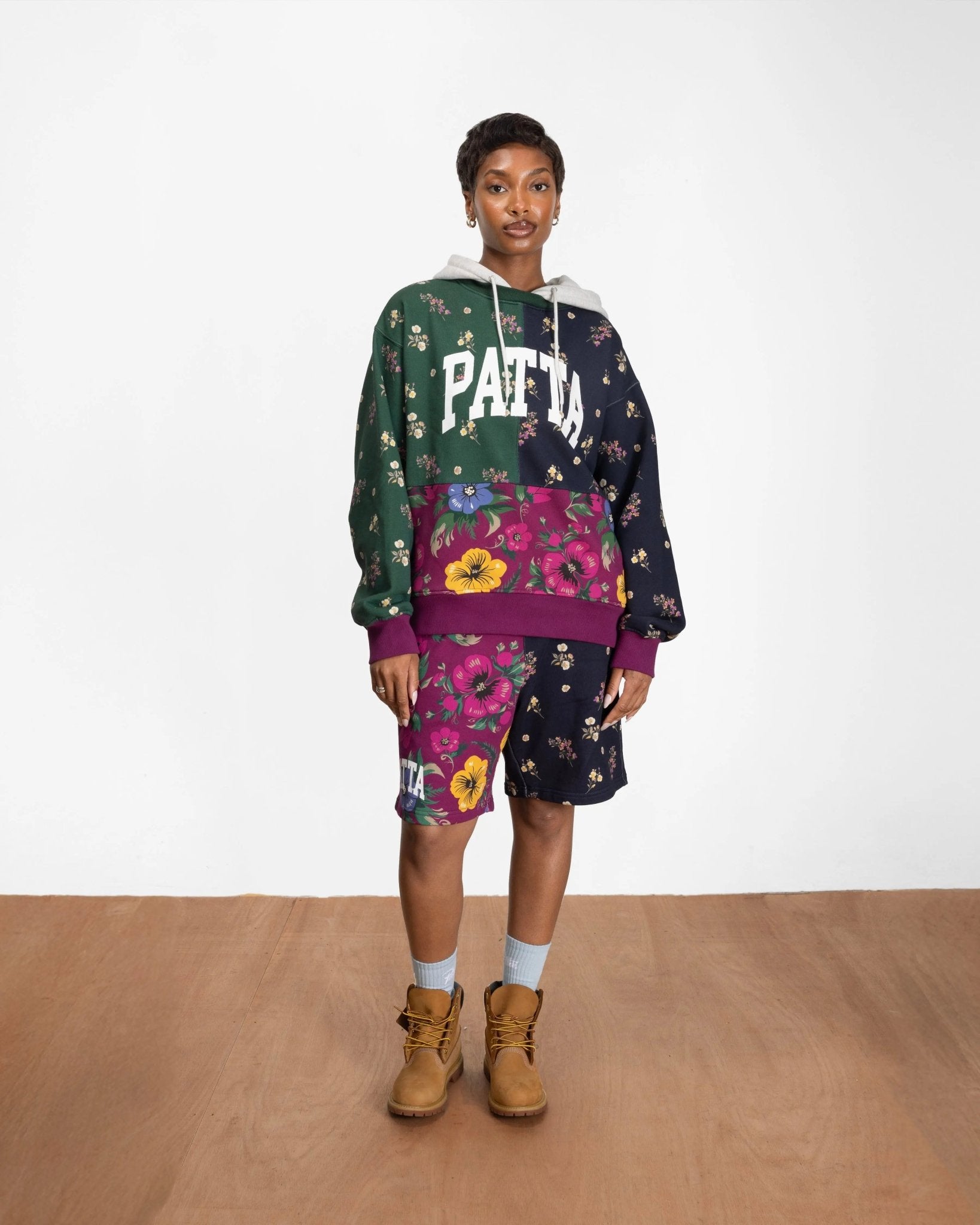 Patta Floral Patchwork Hooded Sweater (Multi) - Patta