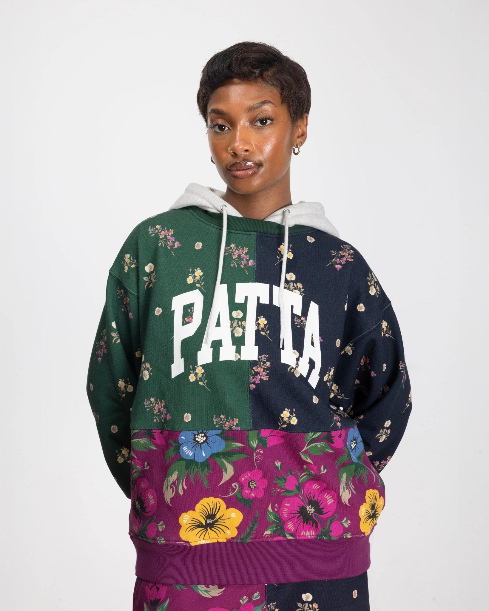 Patta Floral Patchwork Hooded Sweater (Multi) - Patta
